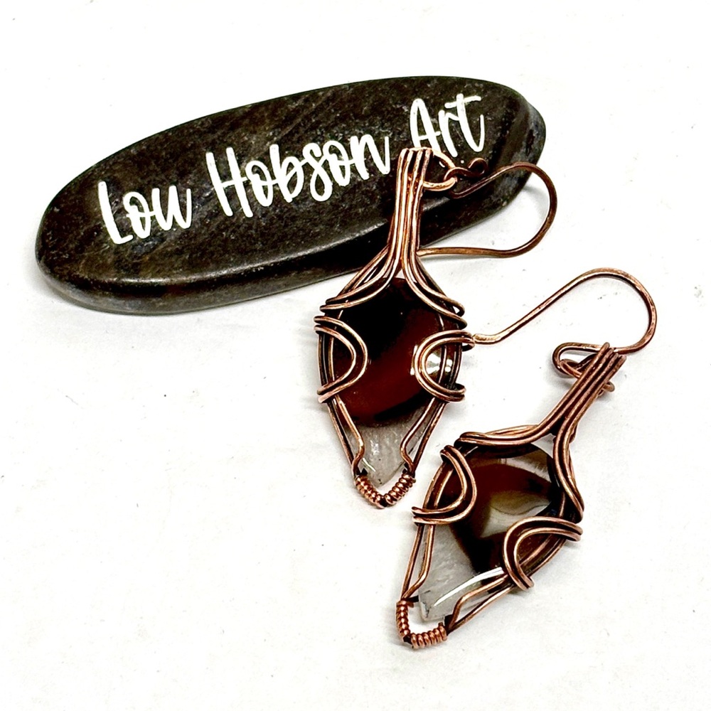 HAND CRAFTED Druzy Agate Wire Wrapped Copper Dangle Earrings, Handmade Jewelry